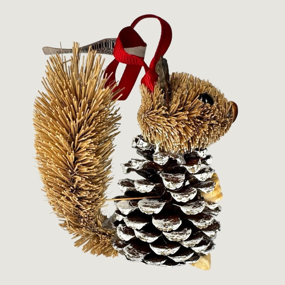 Pottery Barn NWT Squirrel Christmas Ornament Hanging Pinecone 4" Woodland Rustic